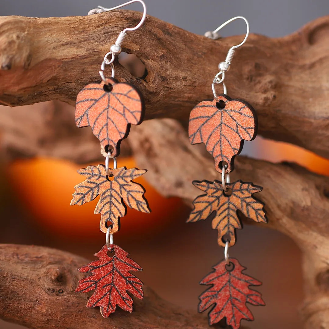 Autumn Thanksgiving Wooden Long Earrings