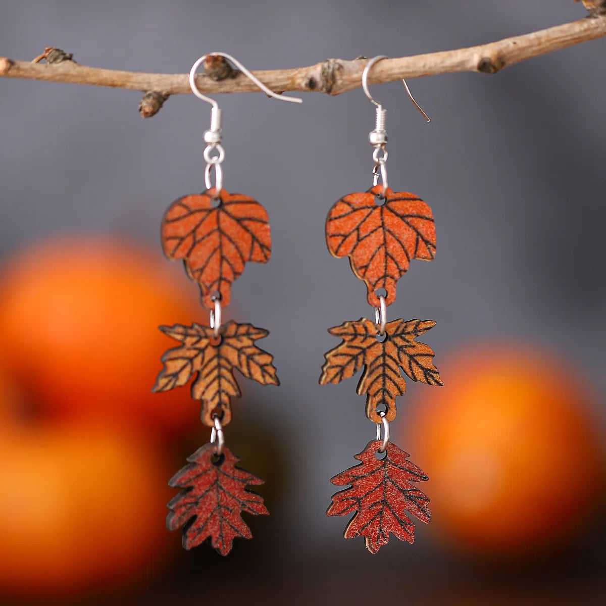 Autumn Thanksgiving Wooden Long Earrings