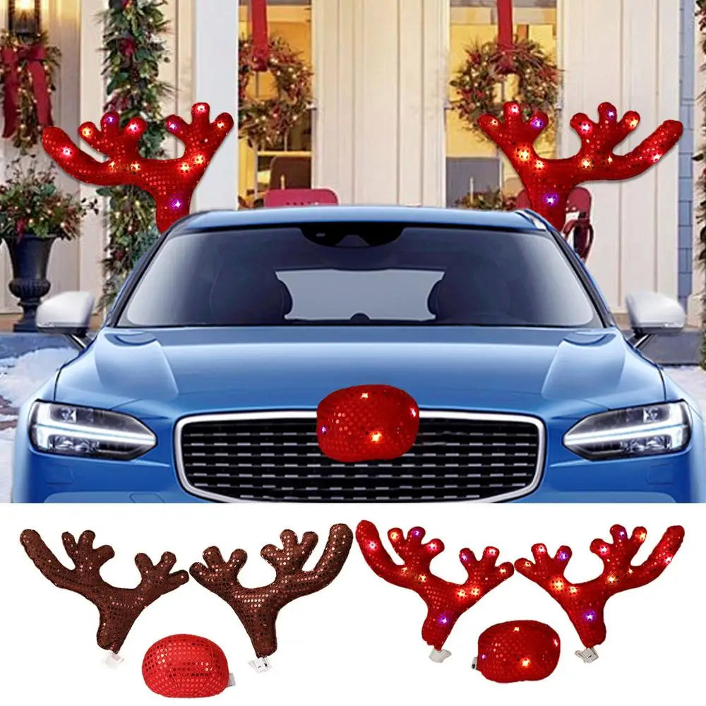 Christmas Reindeer Antlers Red Nose Ornaments