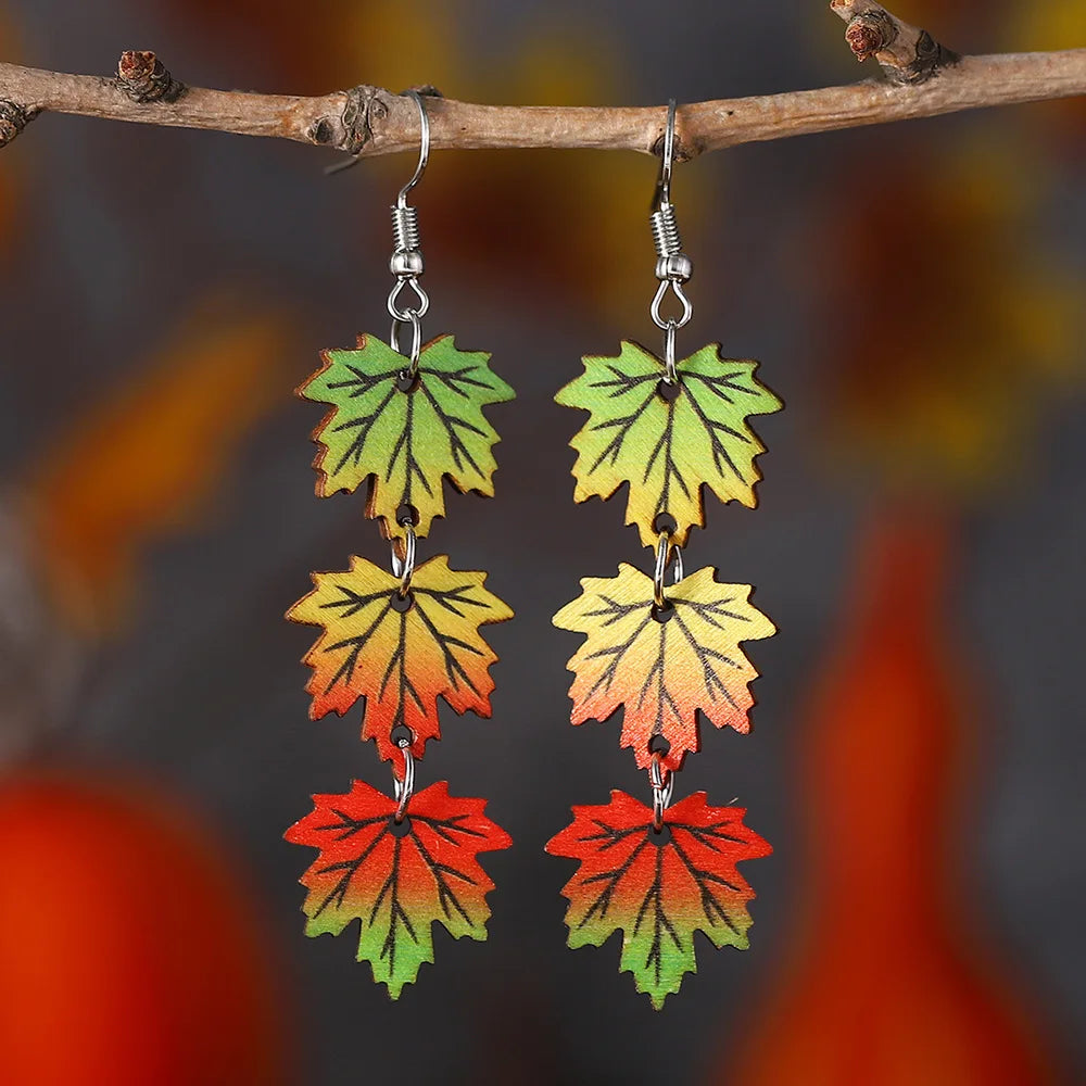 Autumn Thanksgiving Wooden Long Earrings