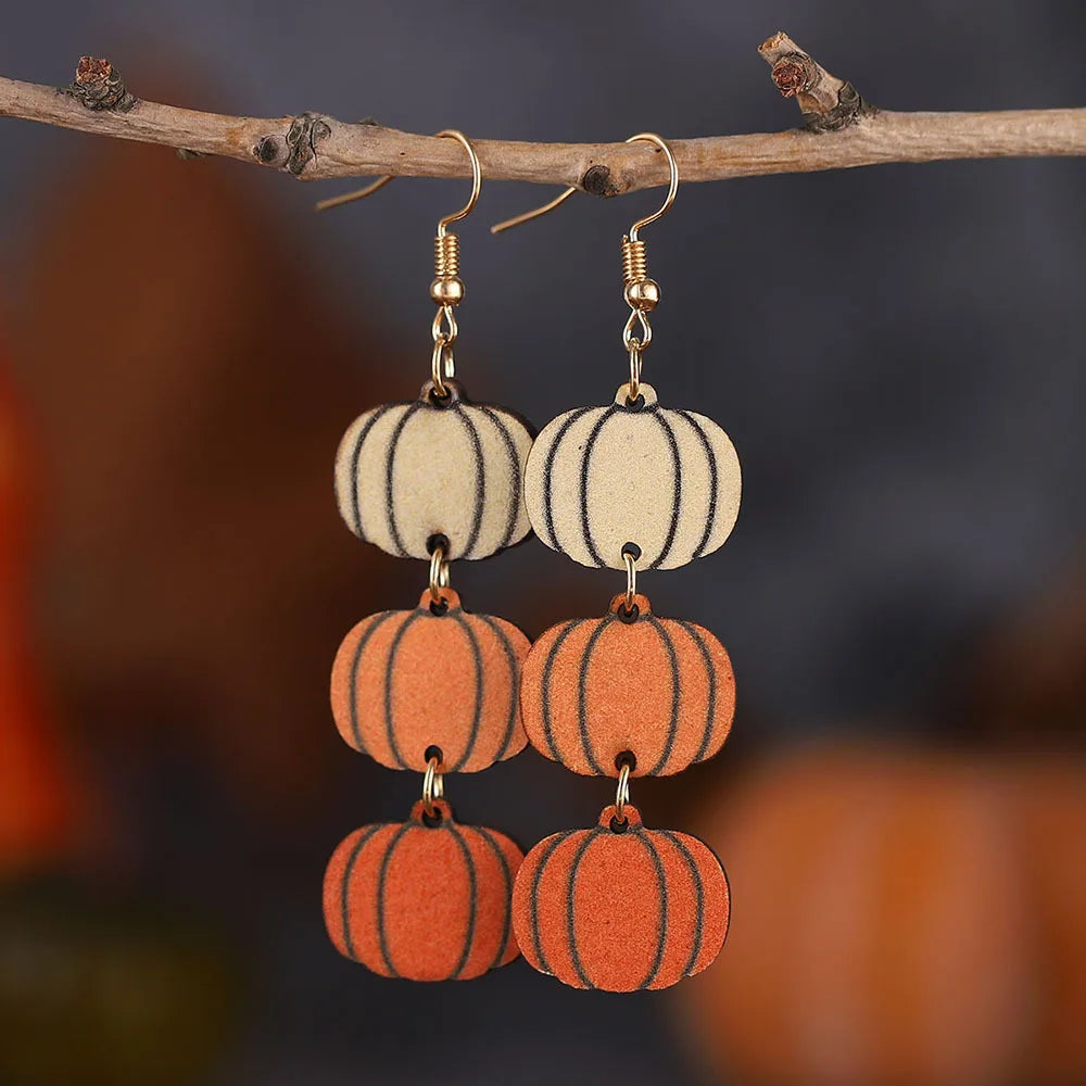 Autumn Thanksgiving Wooden Long Earrings