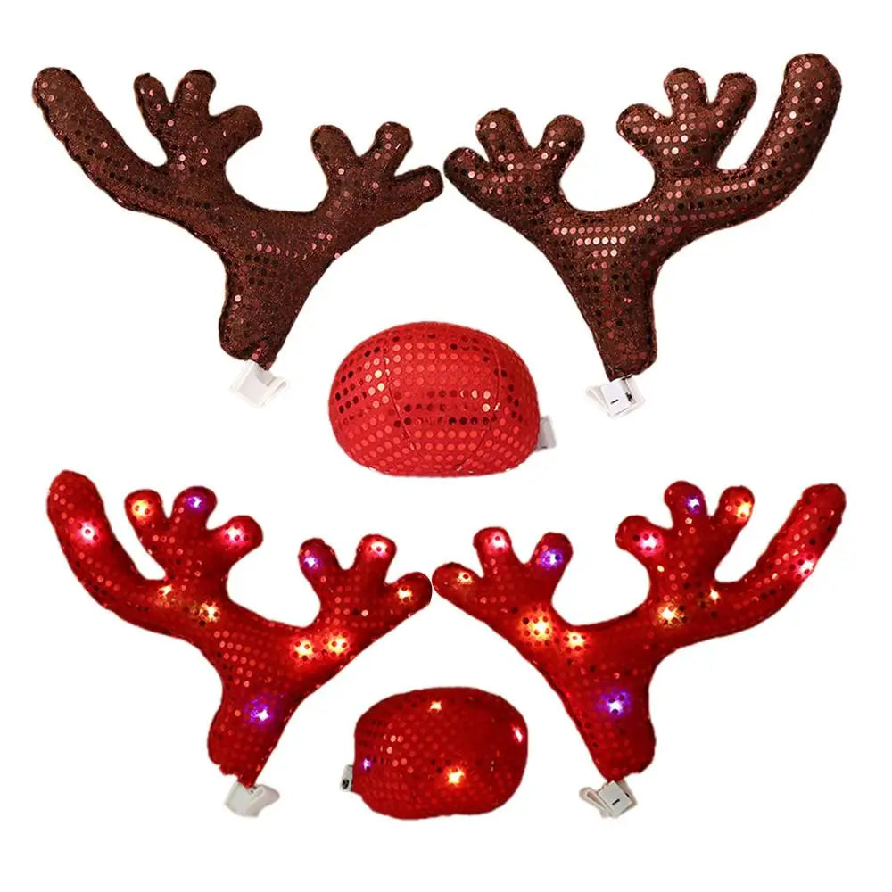 Christmas Reindeer Antlers Red Nose Ornaments