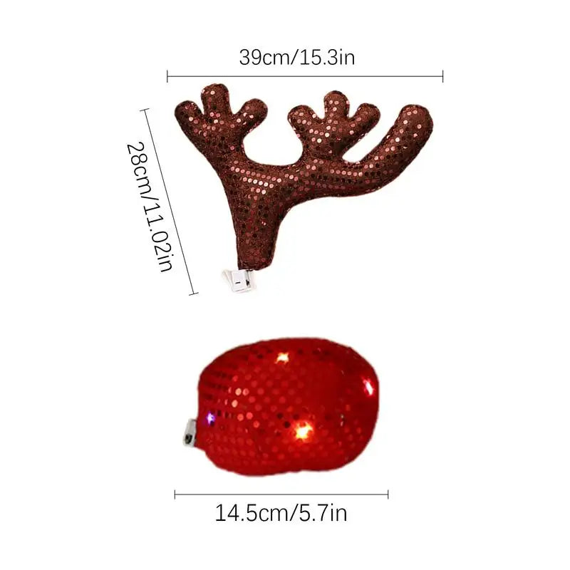 Christmas Reindeer Antlers Red Nose Ornaments