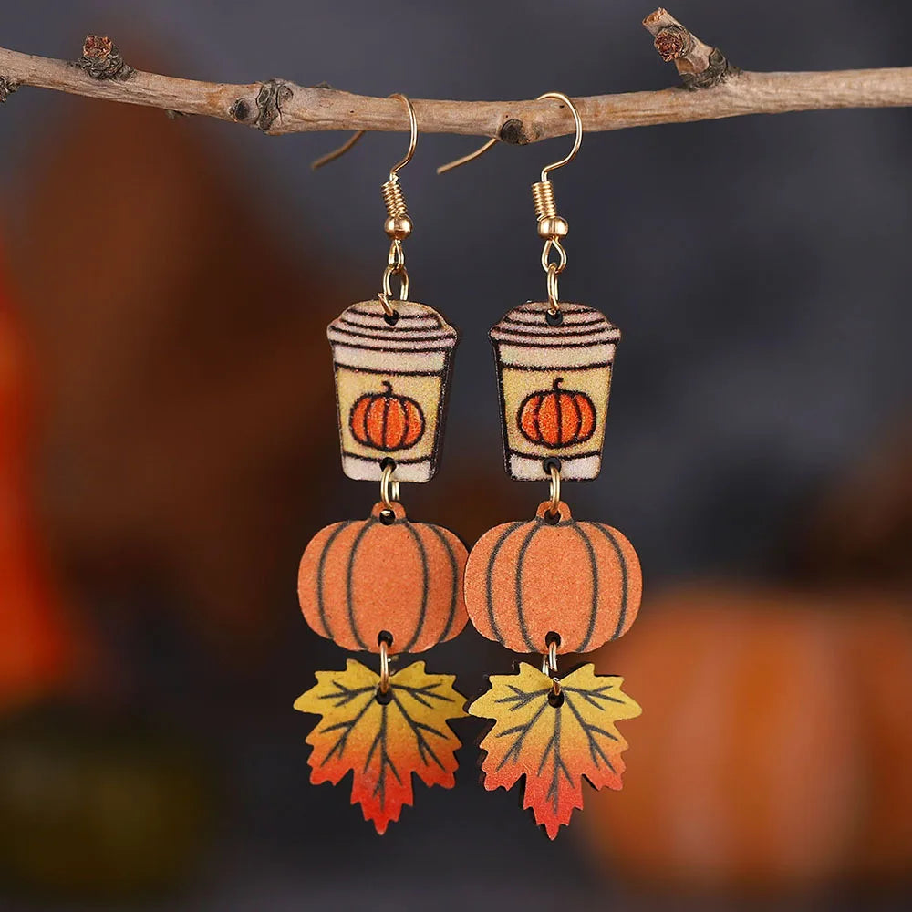 Autumn Thanksgiving Wooden Long Earrings